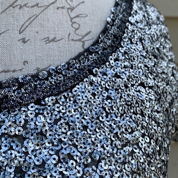 FREE PEOPLE Gray Sequined Short Sleeve Top - Picture 3 of 12